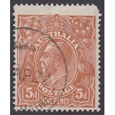 Australian    King George V    5d Chestnut   Single Crown WMK  Plate Variety 1R36..